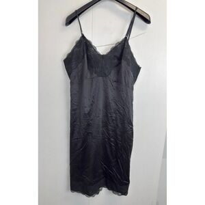 Vtg Dixie Belle Black Slip Dress Nightie Lace Trim 42 Average USA Made Nylon
